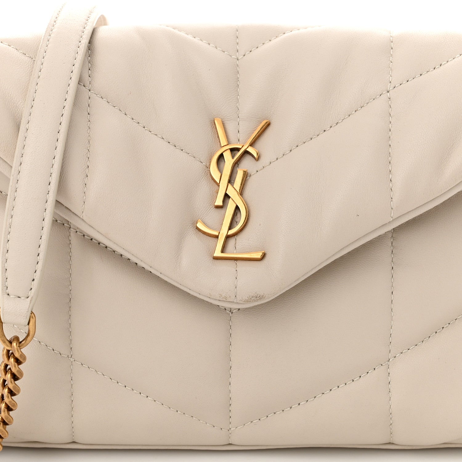 Saint Laurent Lambskin Quilted Toy Loulou Puffer Monogram Chain Satchel Crema Soft 8 of 14