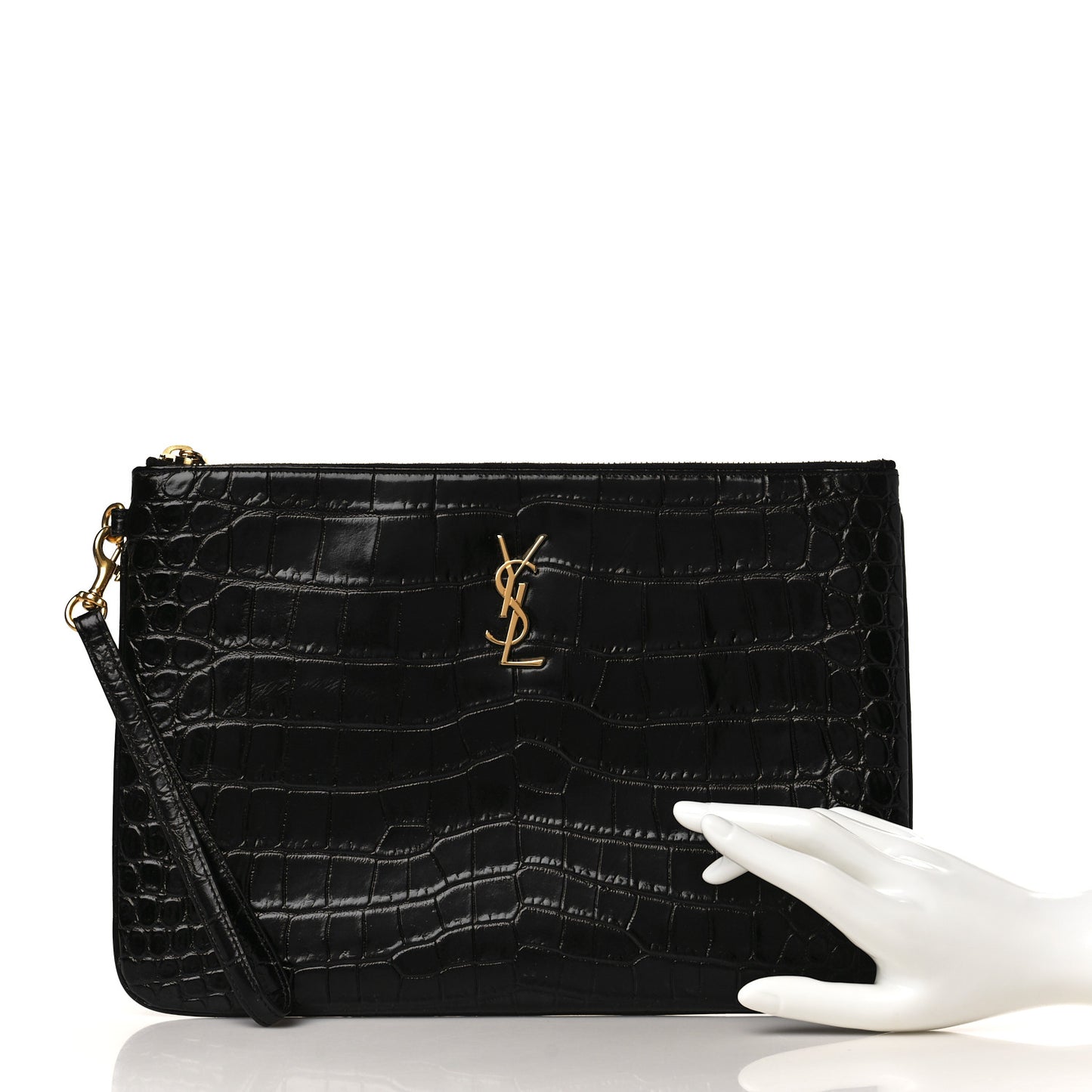 Calfskin Crocodile Embossed Cassandre Tablet Pouch Black