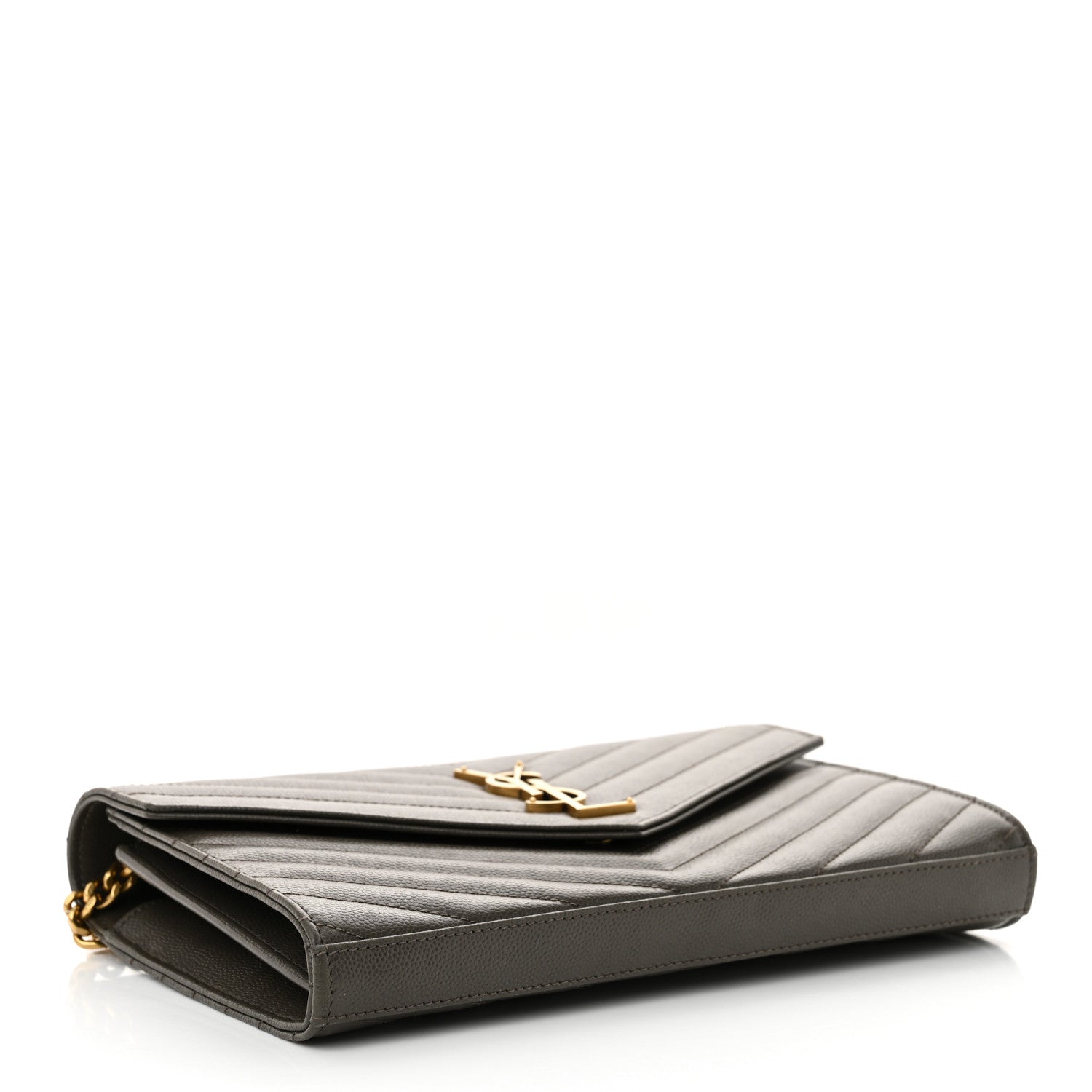 Saint Laurent Grain De Poudre Matelasse Chevron Monogram Chain Wallet Pebble 4 of 11