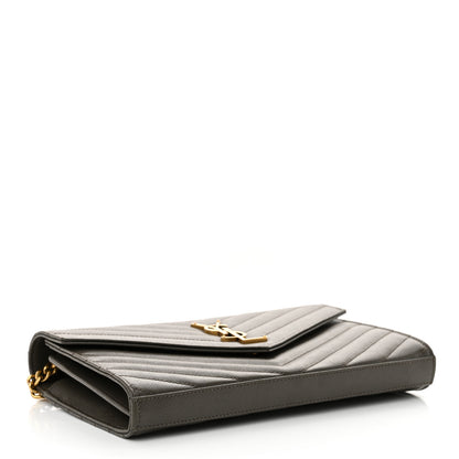 Saint Laurent Grain De Poudre Matelasse Chevron Monogram Chain Wallet Pebble 4 of 11