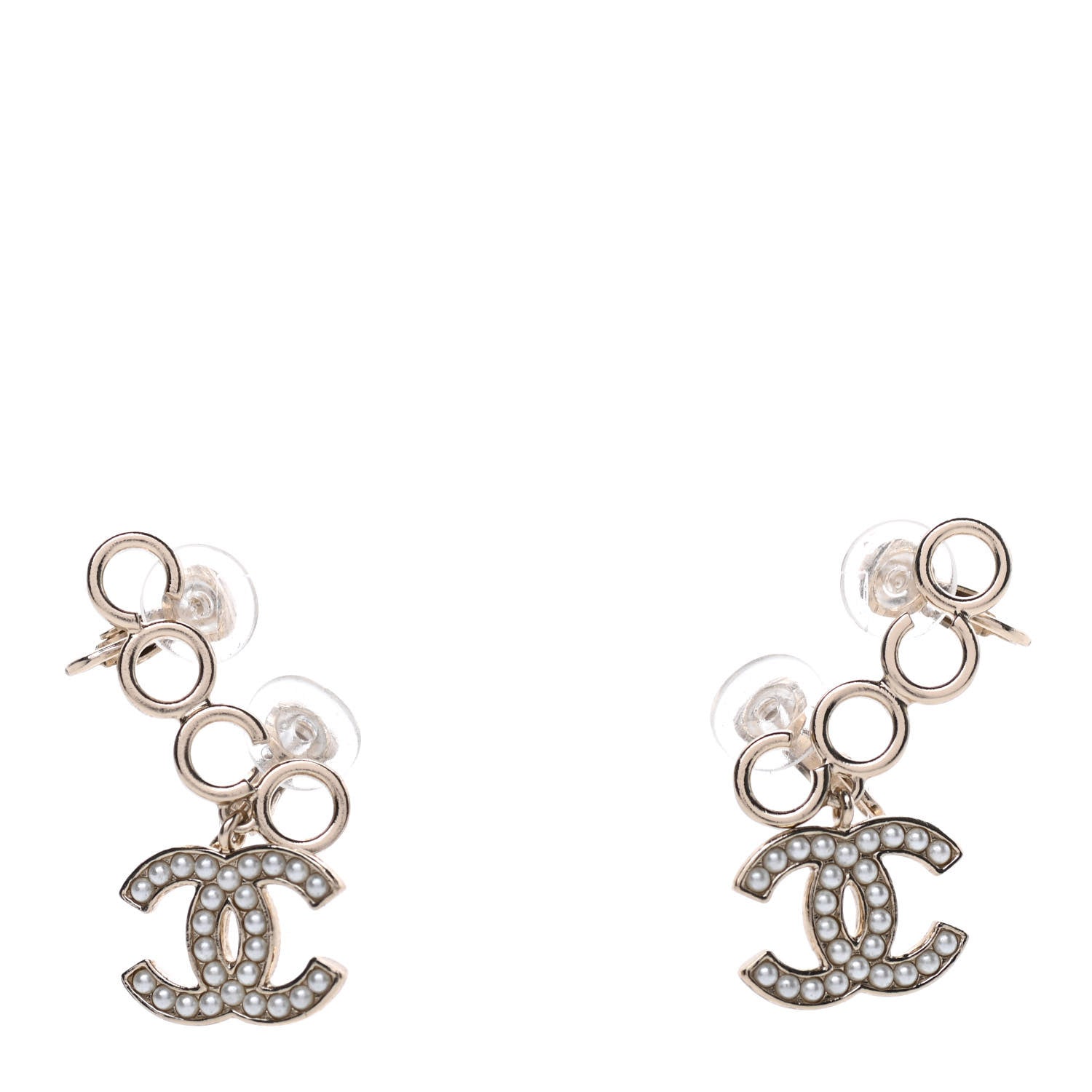 Chanel Metal Pearl CC Coco Climber Clip On Earrings Gold 1 of 5