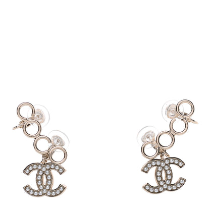 Chanel Metal Pearl CC Coco Climber Clip On Earrings Gold 1 of 5