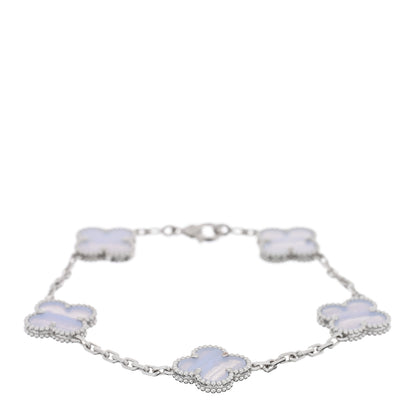 Van Cleef & Arpels 18K White Gold Chalcedony 5 Motifs Vintage Alhambra Bracelet 1 of 3