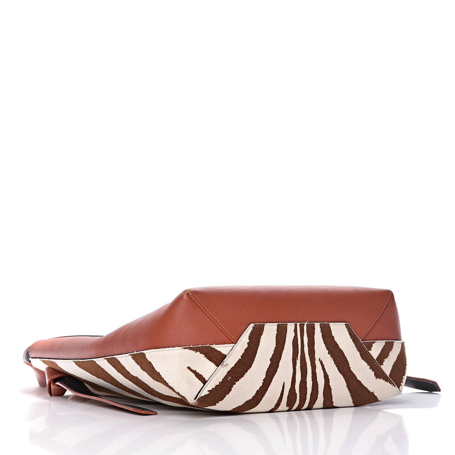 Shiny Smooth Calfskin Zebra Printed Felt Small Twisted Cabas Chalk Brick