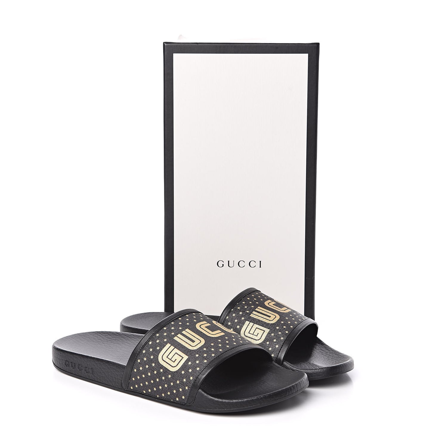 X SEGA Supreme Canvas GUCCY Stars Womens Slide Sandals 40 Black Gold