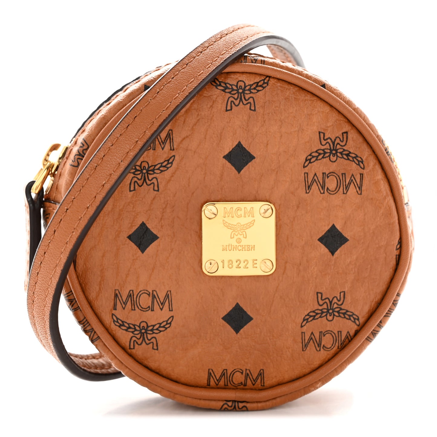 Visetos Round Coin Pouch Key Ring Bag Charm Cognac