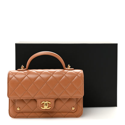 Chanel Lambskin Quilted Preppy Satchel Wallet On Chain WOC Brown 12 of 12