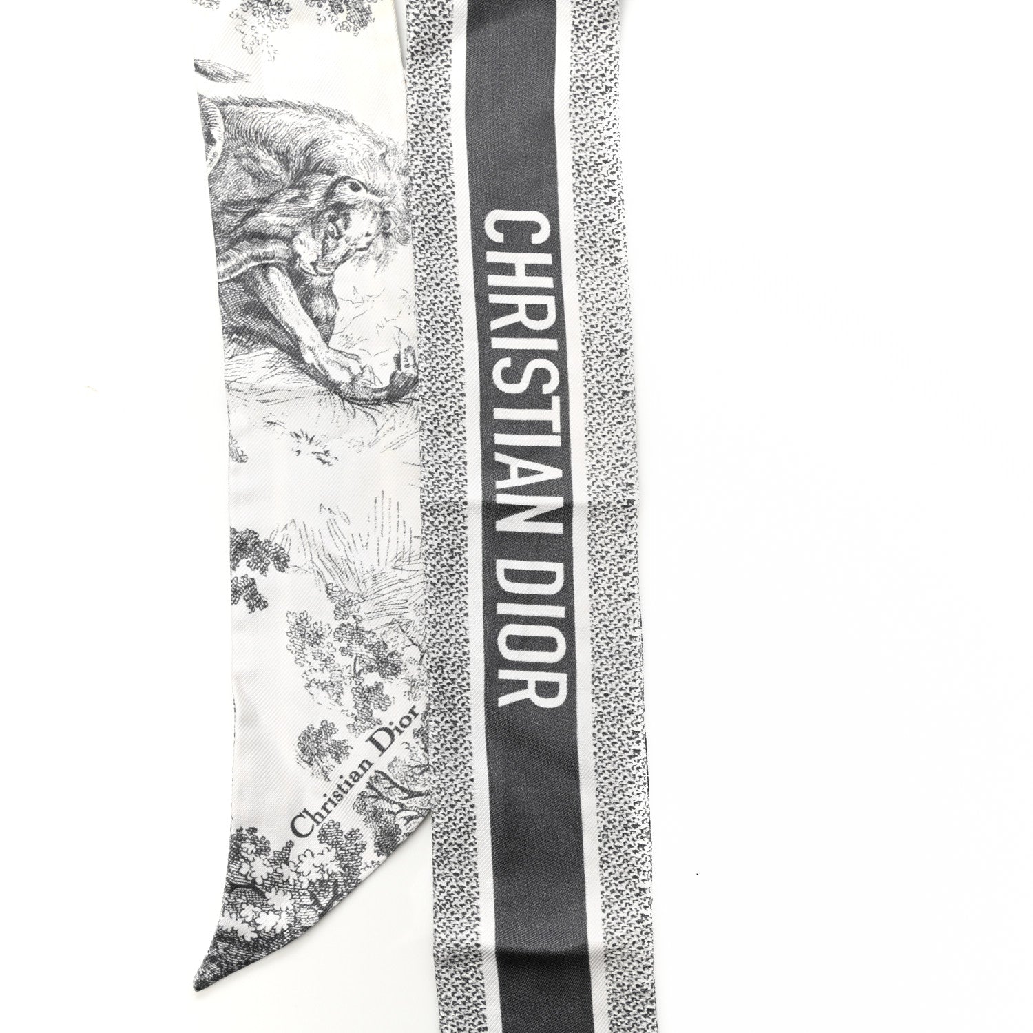 Christian Dior Silk Toile De Jouy Reverse Capri Mitzah Scarf Grey White 2 of 4