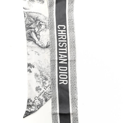 Christian Dior Silk Toile De Jouy Reverse Capri Mitzah Scarf Grey White 2 of 4