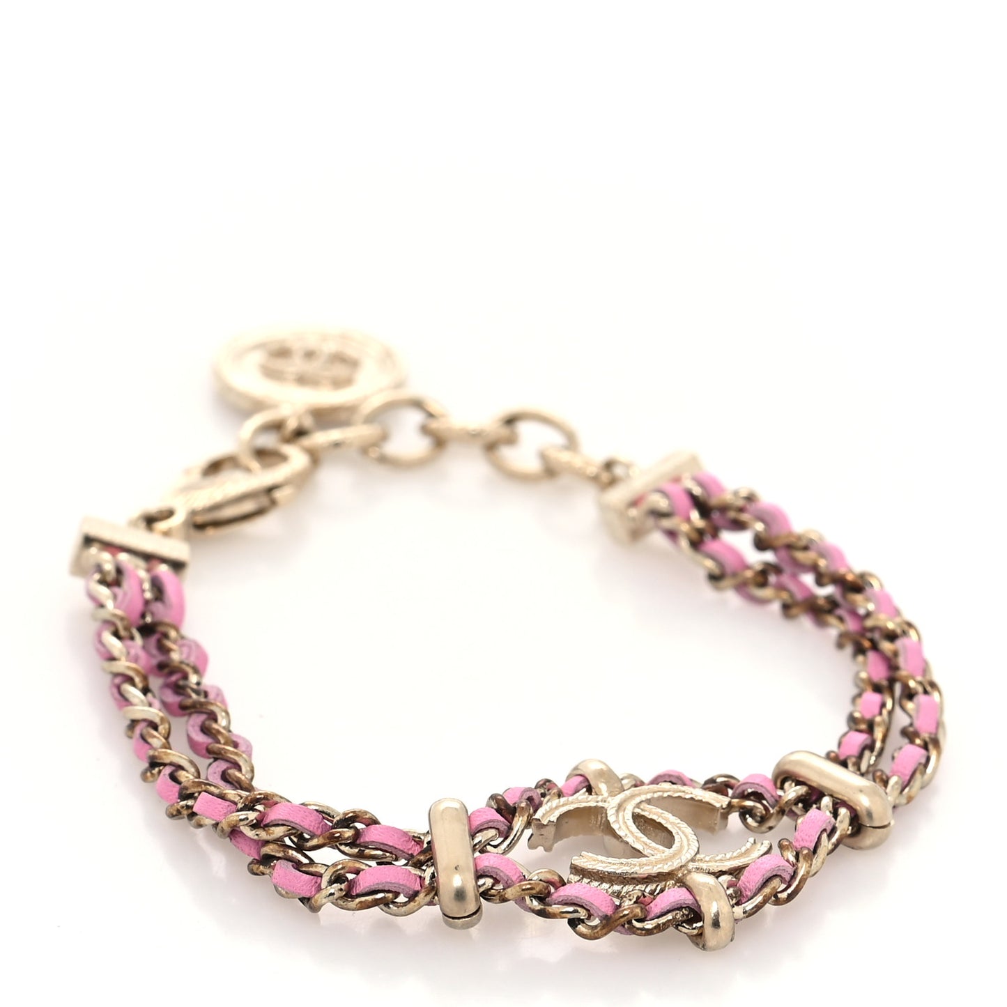 Metal Lambskin CC Chain Link Bracelet Pink