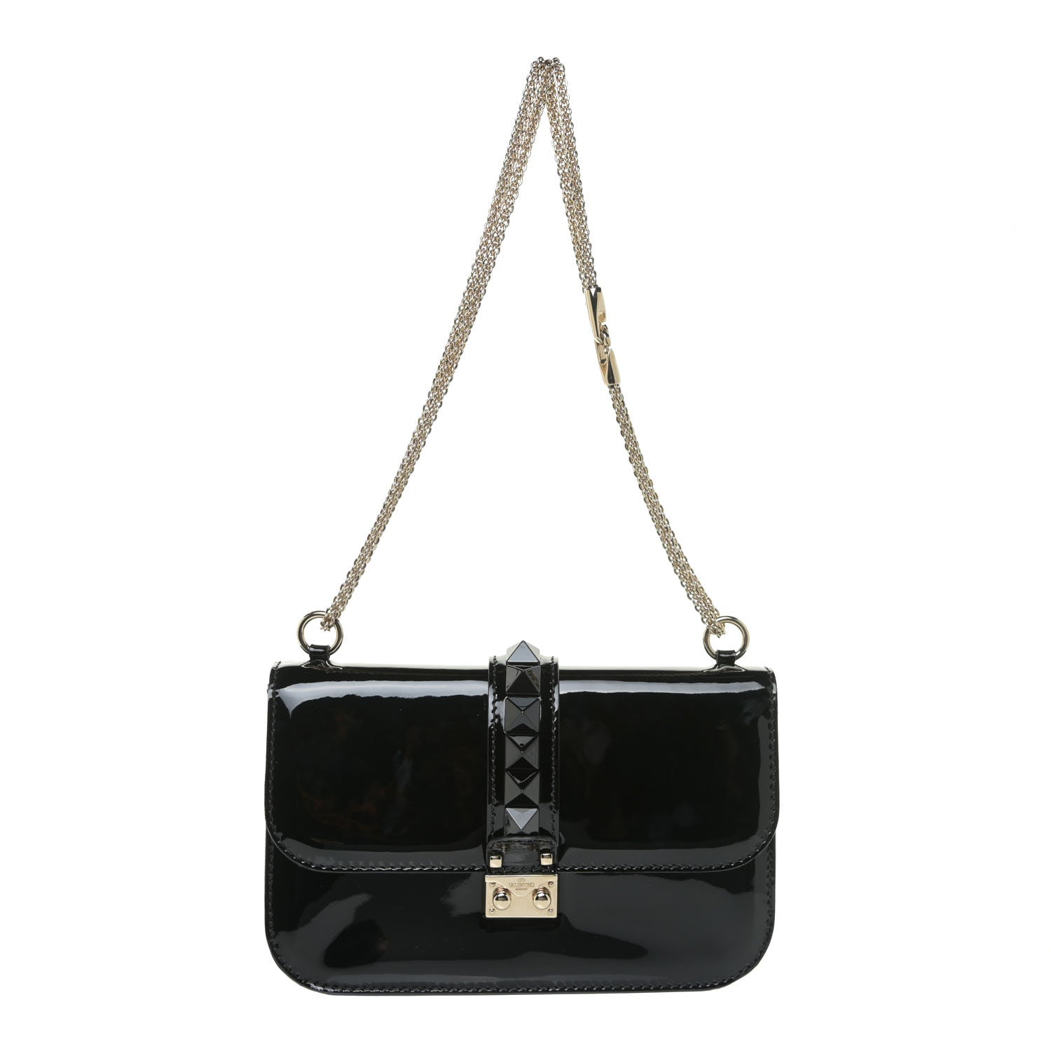 Valentino Garavani Patent Monochrome Medium Glam Lock Rockstud Flap Black 1 of 15