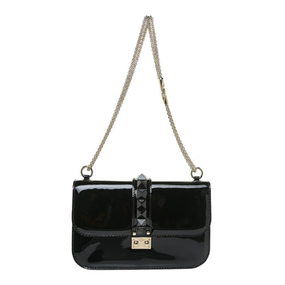 Valentino Garavani Patent Monochrome Medium Glam Lock Rockstud Flap Black 1 of 15