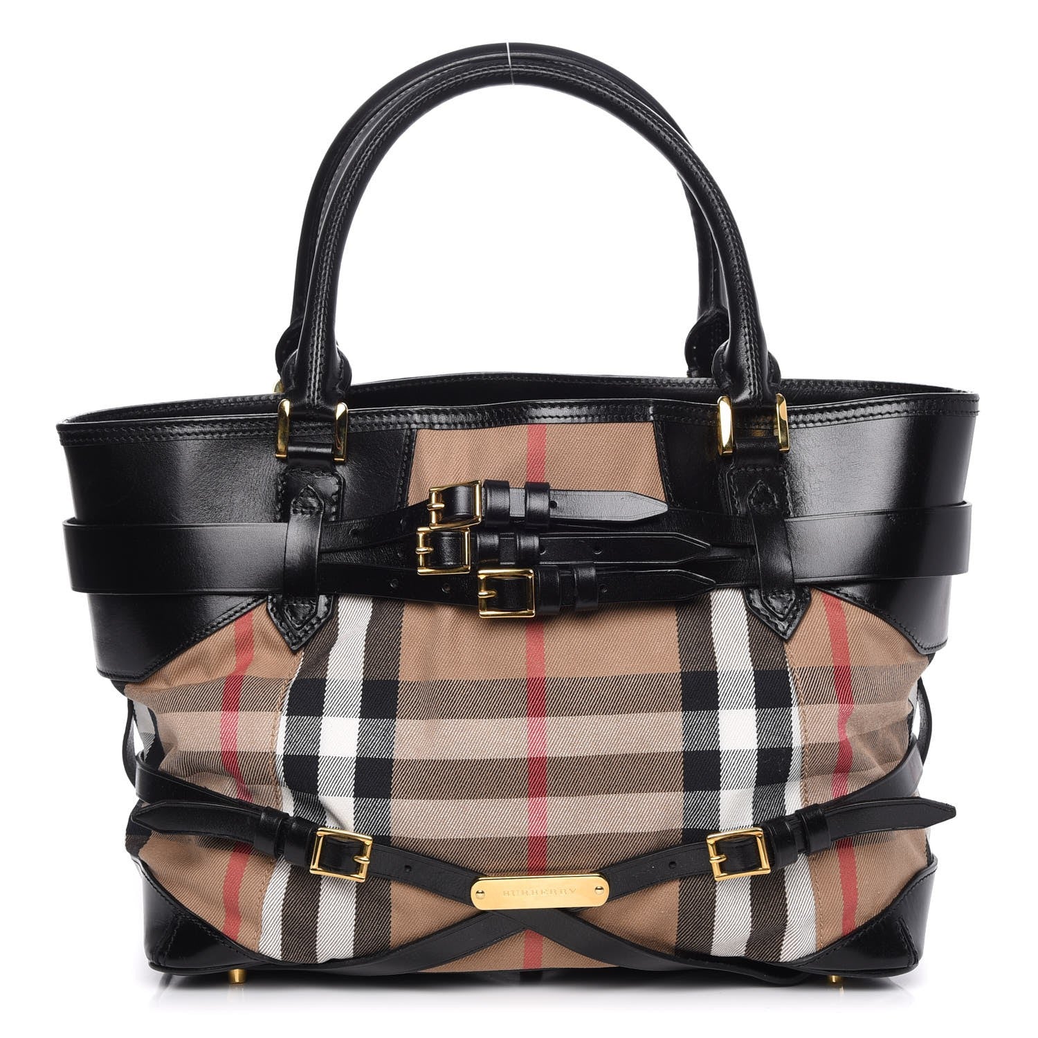 Burberry House Check Bridle Calfskin Medium Lynher Tote Black 1 of 8