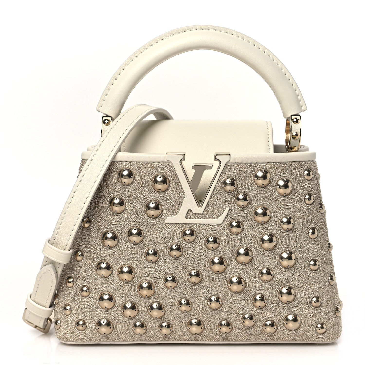 Louis Vuitton Calfskin Satin Lurex Brass Embroidered Mini Spheres Capucines Beige 1 of 8