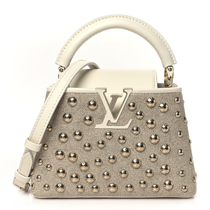 Louis Vuitton Calfskin Satin Lurex Brass Embroidered Mini Spheres Capucines Beige 1 of 8