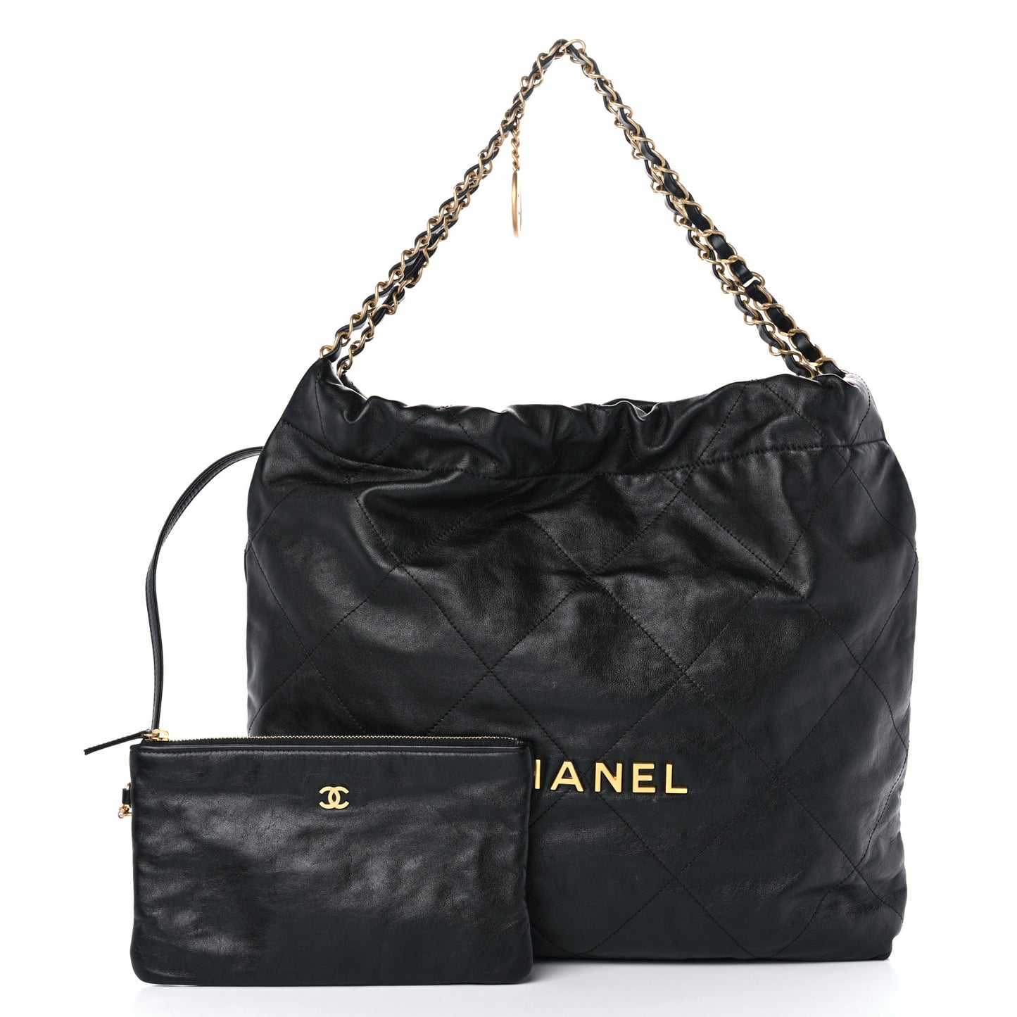 Shiny Calfskin Quilted Chanel 22 Black