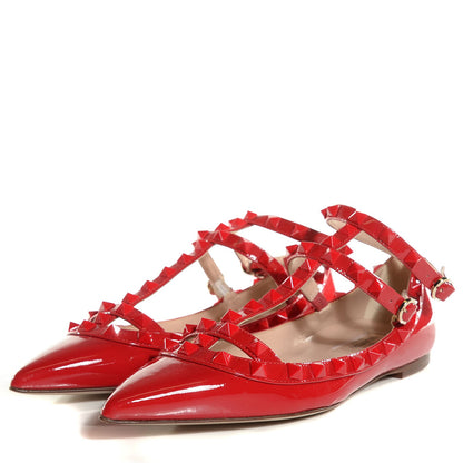 Valentino Garavani Patent Monochrome Rockstud Cage Ballerina Flats 35.5 Rosso Valentino 3 of 8