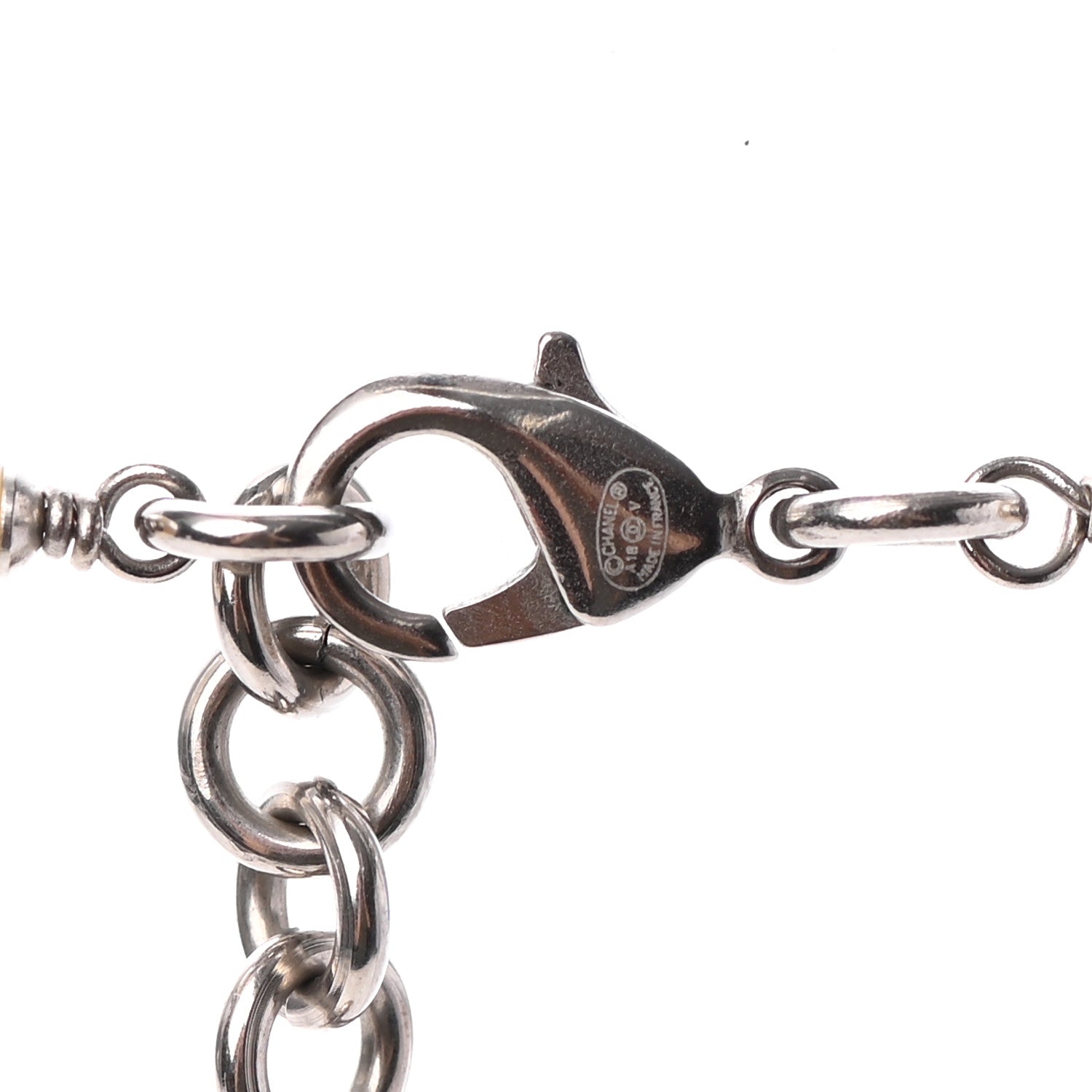 Chanel Crystal Pearl CC Long Necklace Silver 4 of 5