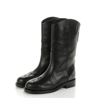 Chanel Calfskin Embroidered Western Boots 35 Black 3 of 7