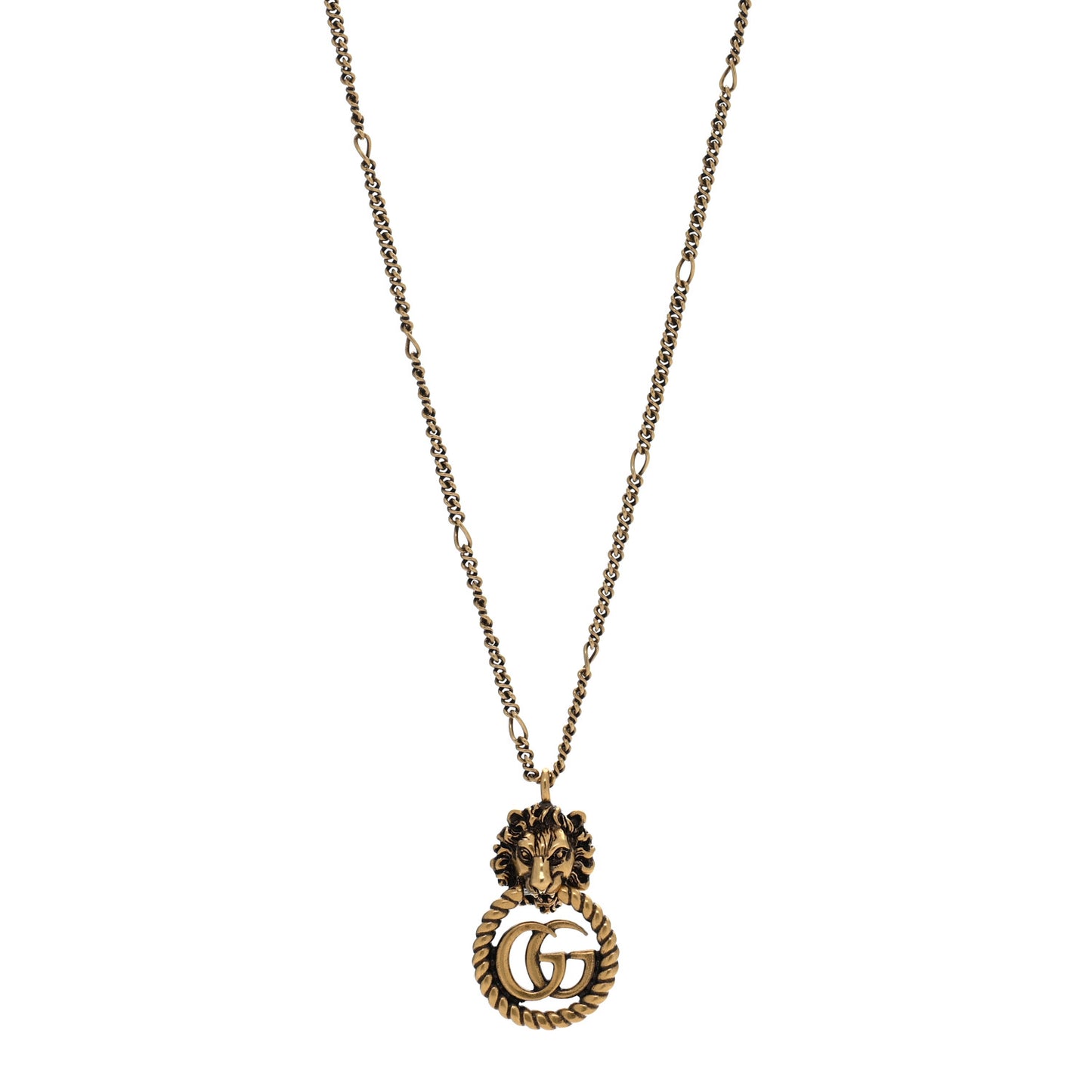 Metal Lion Head GG Necklace Aged Gold