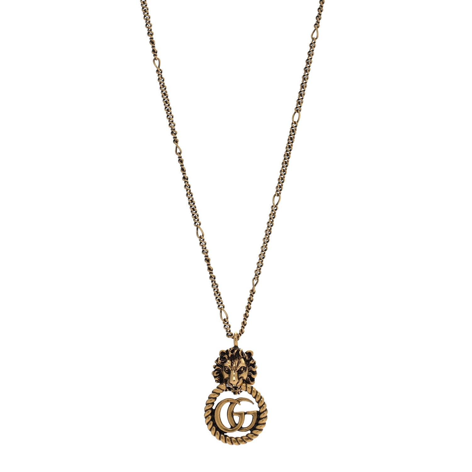 Gucci Metal Lion Head GG Necklace Aged Gold 1 of 5