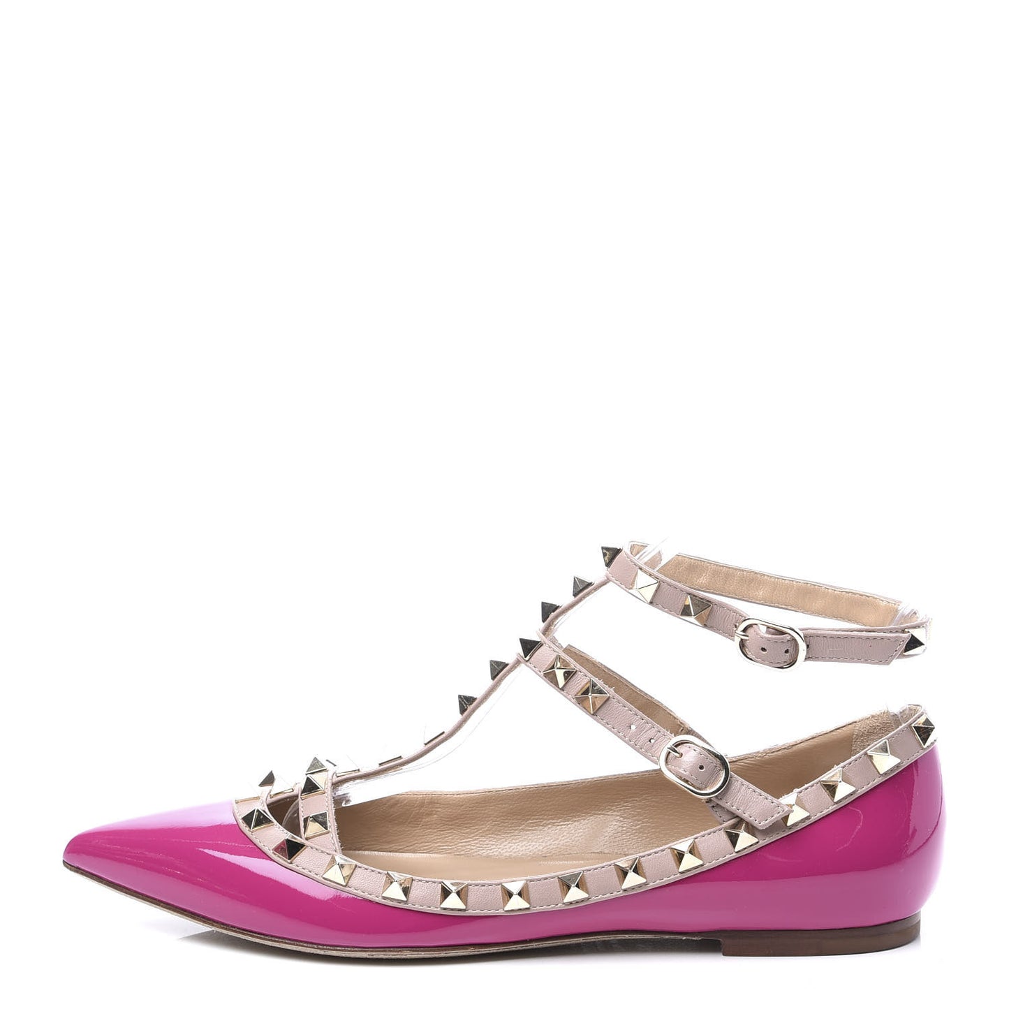 Patent Nappa Rockstud Cage Ballerina Flats 37 Fuxia Poudre