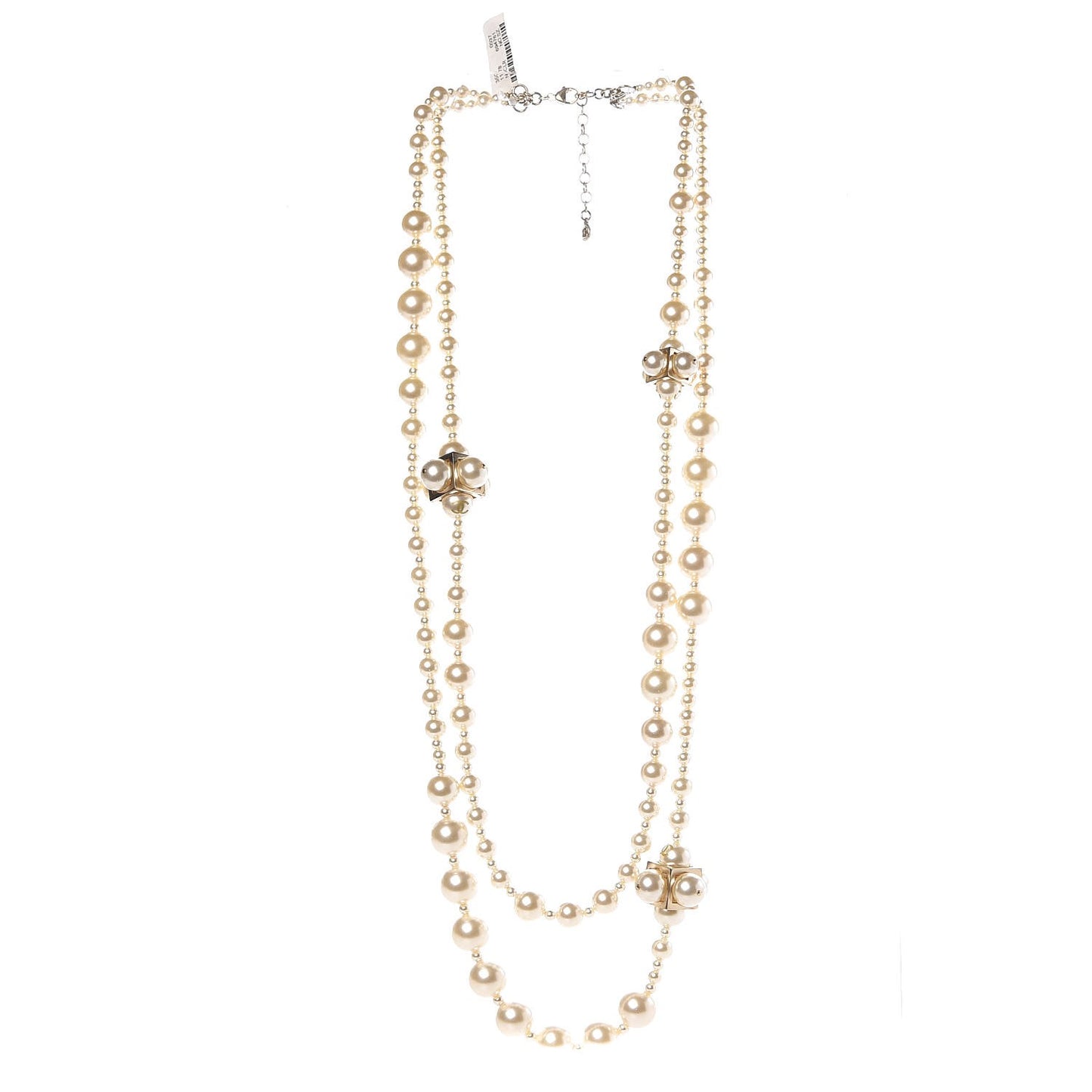 Pearl Double Strand CC Long Necklace Gold