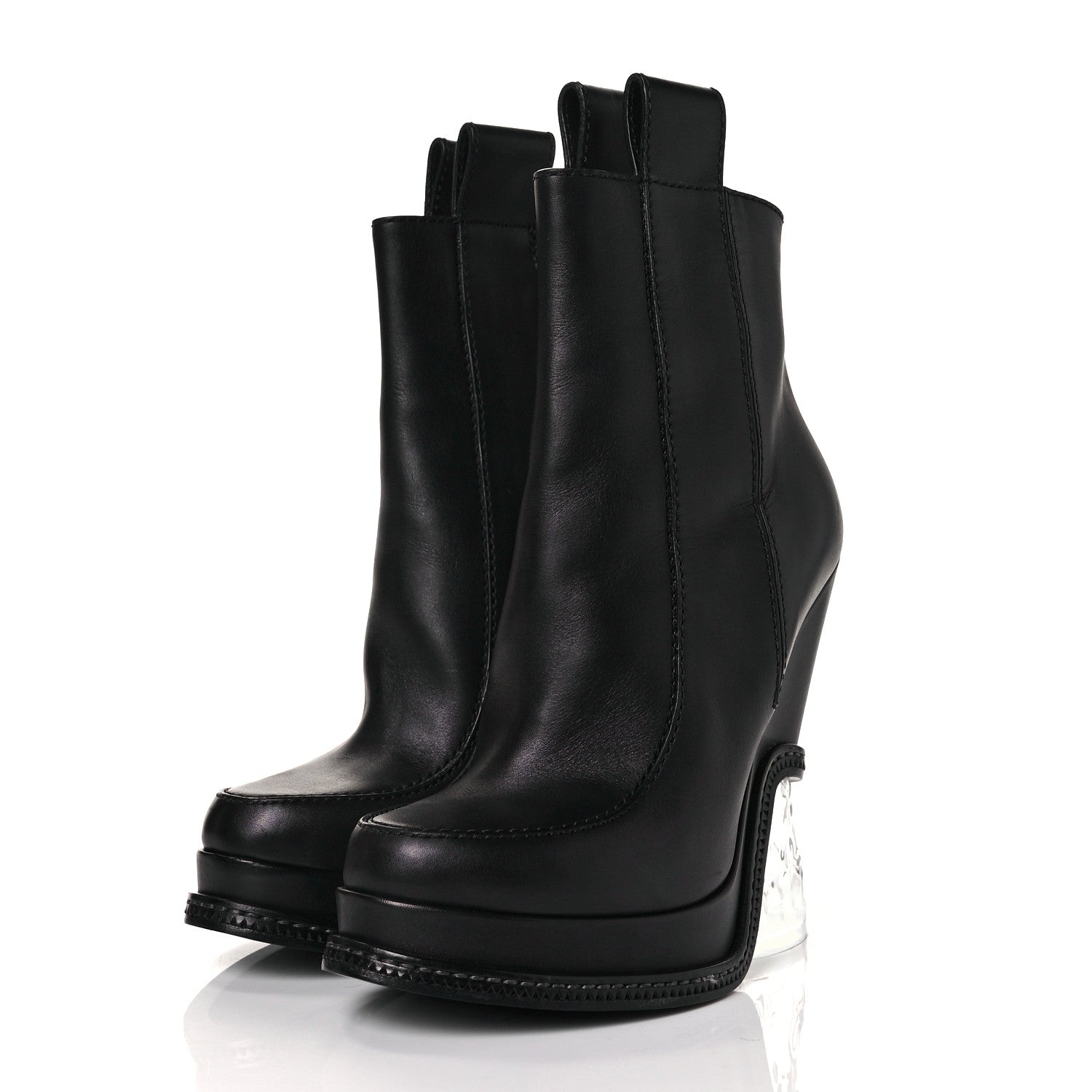 Fendi Calfskin Lucite Wedge Boots 35 Black 3 of 7