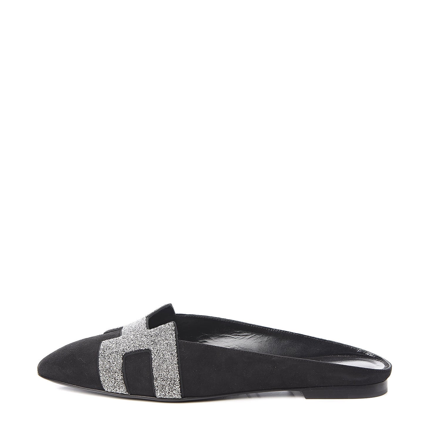 Suede Goatskin Crystal Roxane Mules 38 Gris Argente Black