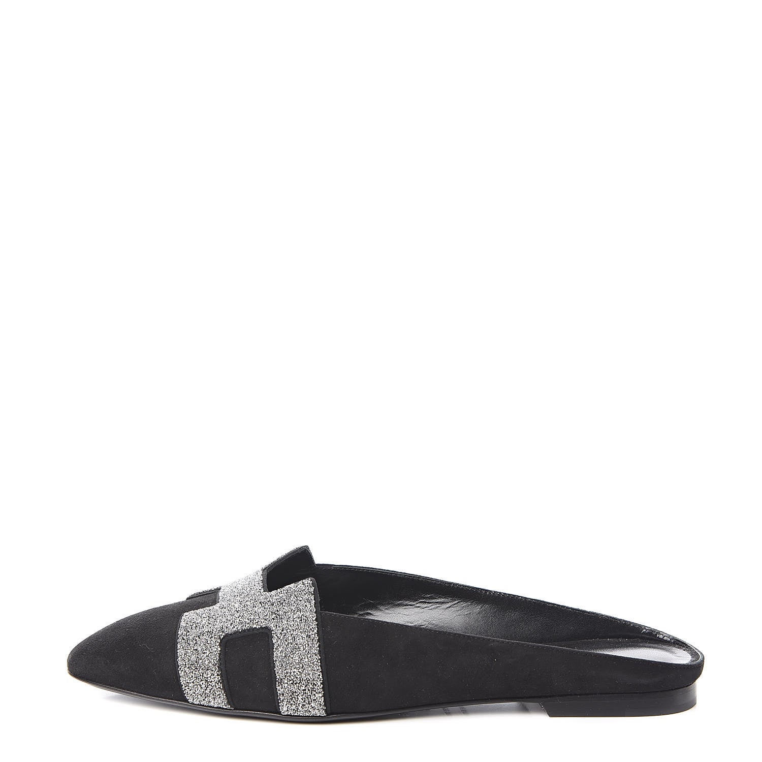 Hermes Suede Goatskin Crystal Roxane Mules 38 Gris Argente Black 1 of 8