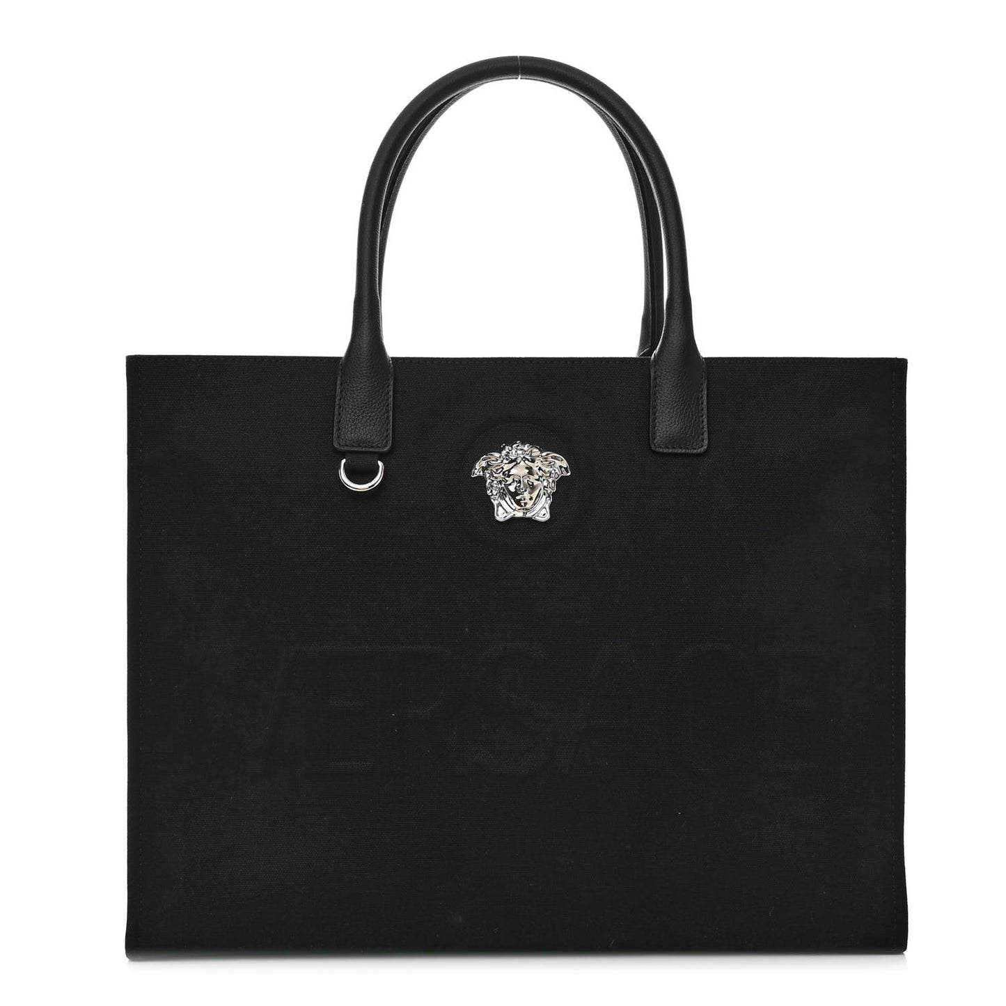 Canvas Calfskin Large La Medusa Tote Bag Black