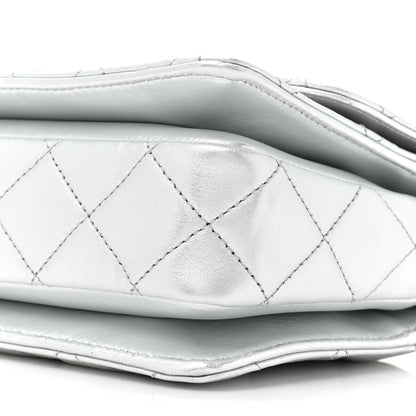 Chanel Metallic Calfskin Quilted Mini Metal Top Handle Flap Silver 8 of 9