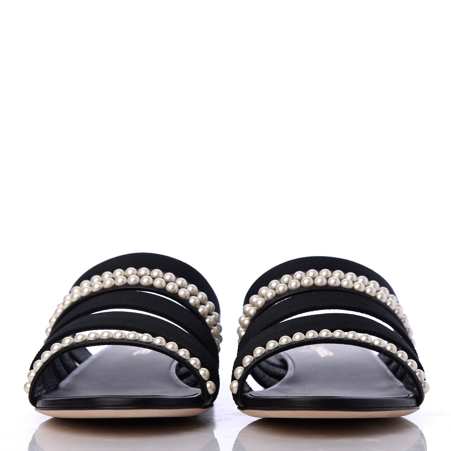 Chanel Patent Grosgrain CC Pearl Mules 37 Black 2 of 14