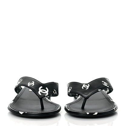 Chanel Lambskin Printed CC Thong Sandals 38.5 Black White 2 of 9