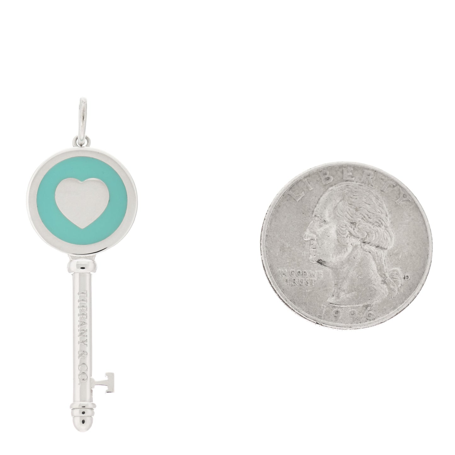 Sterling Silver Enamel Heart Key Pendant Blue