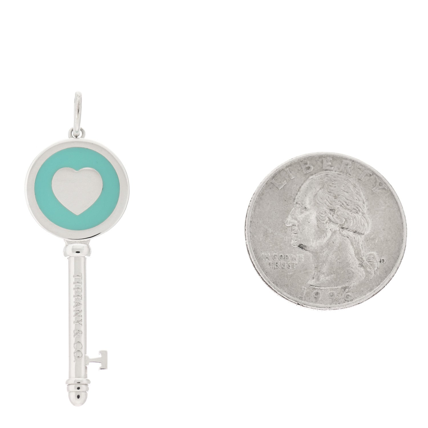Tiffany Sterling Silver Enamel Heart Key Pendant Blue 2 of 5