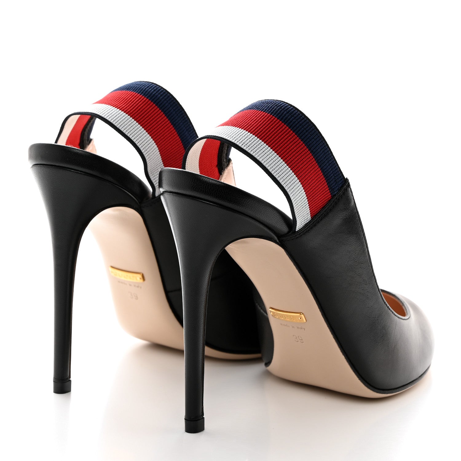 Gucci Malaga Kid Web Sylvie High Heel Slingback Pumps 39 Black 4 of 9