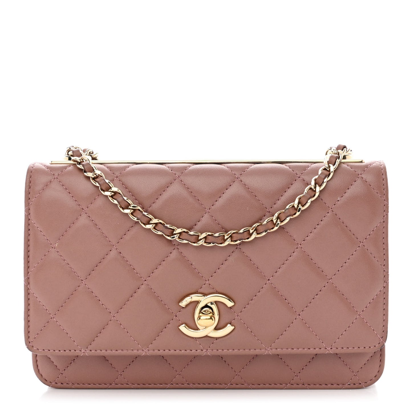 Lambskin Quilted Trendy CC Wallet On Chain WOC Nude