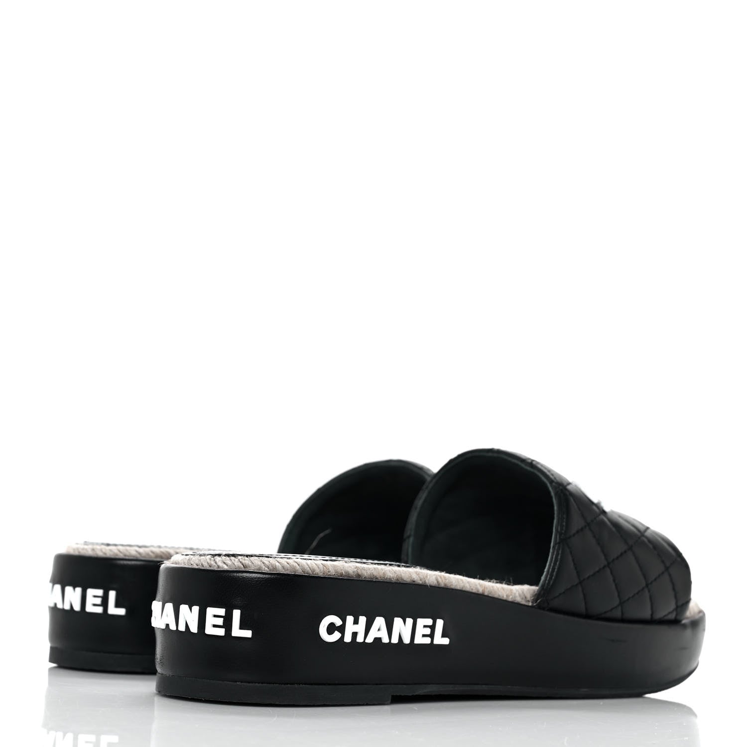 Chanel Lambskin Quilted CC Espadrille Slip On Sandals 39 Black 4 of 9