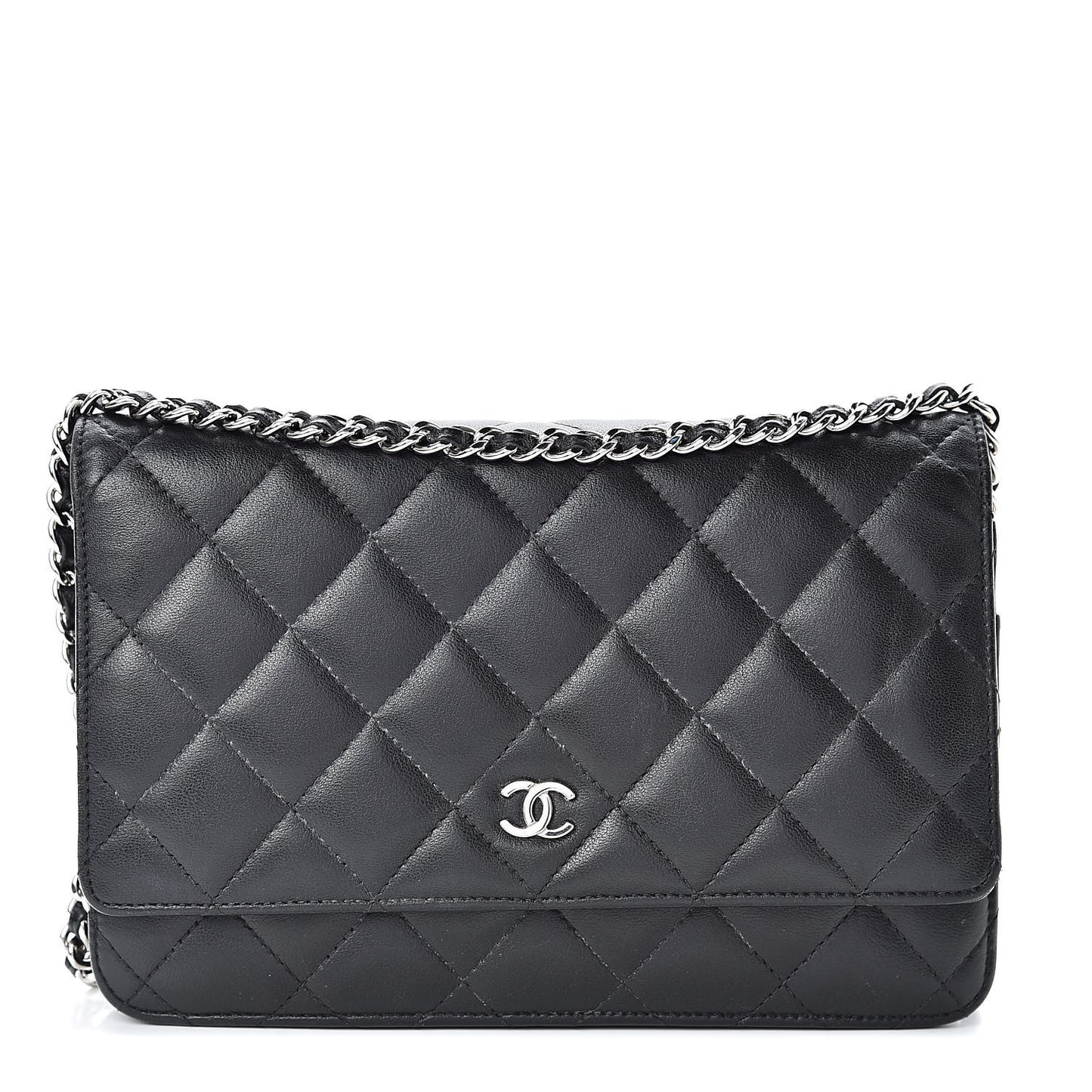 Lambskin Quilted Wallet On Chain WOC Black