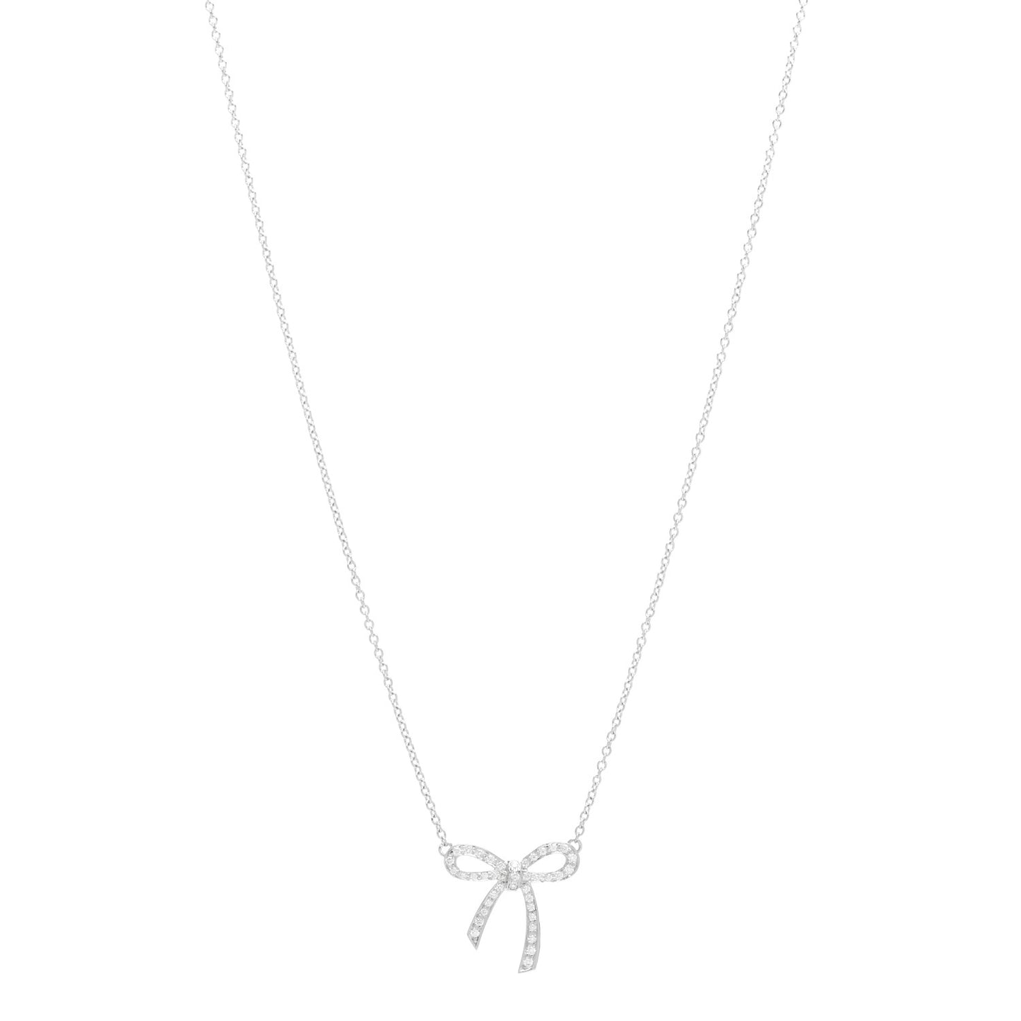 Platinum Diamond Mini Bow Pendant Necklace