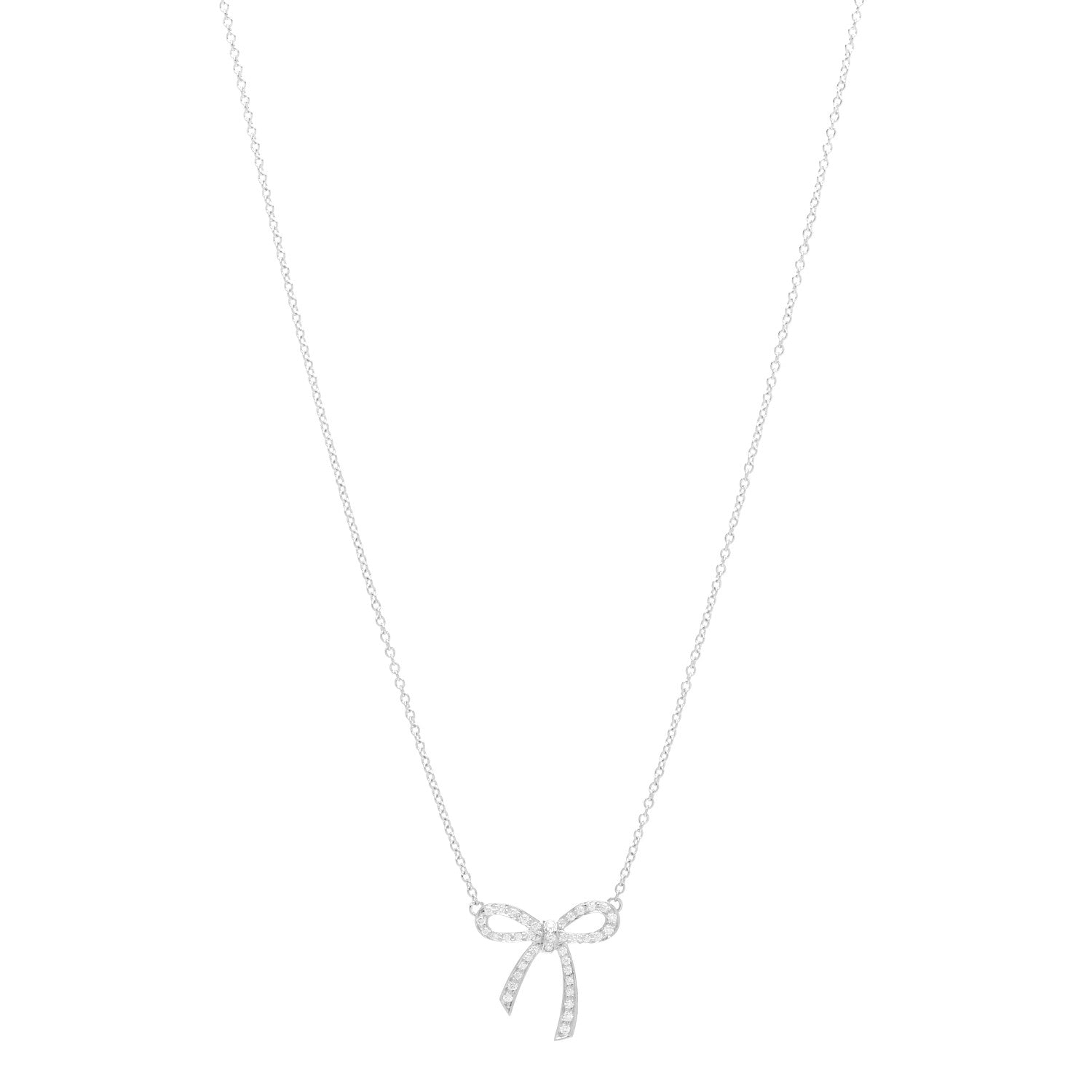 Tiffany Platinum Diamond Mini Bow Pendant Necklace 1 of 5