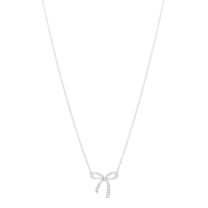 Tiffany Platinum Diamond Mini Bow Pendant Necklace 1 of 5