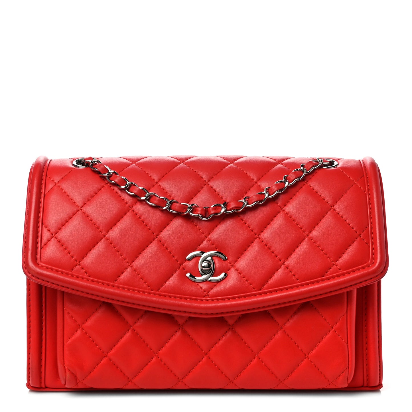Lambskin Quilted Large Geometric Flap Red