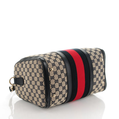 Gucci Monogram Selleria Calfskin Vintage Web Medium Boston Beige Blue 4 of 8