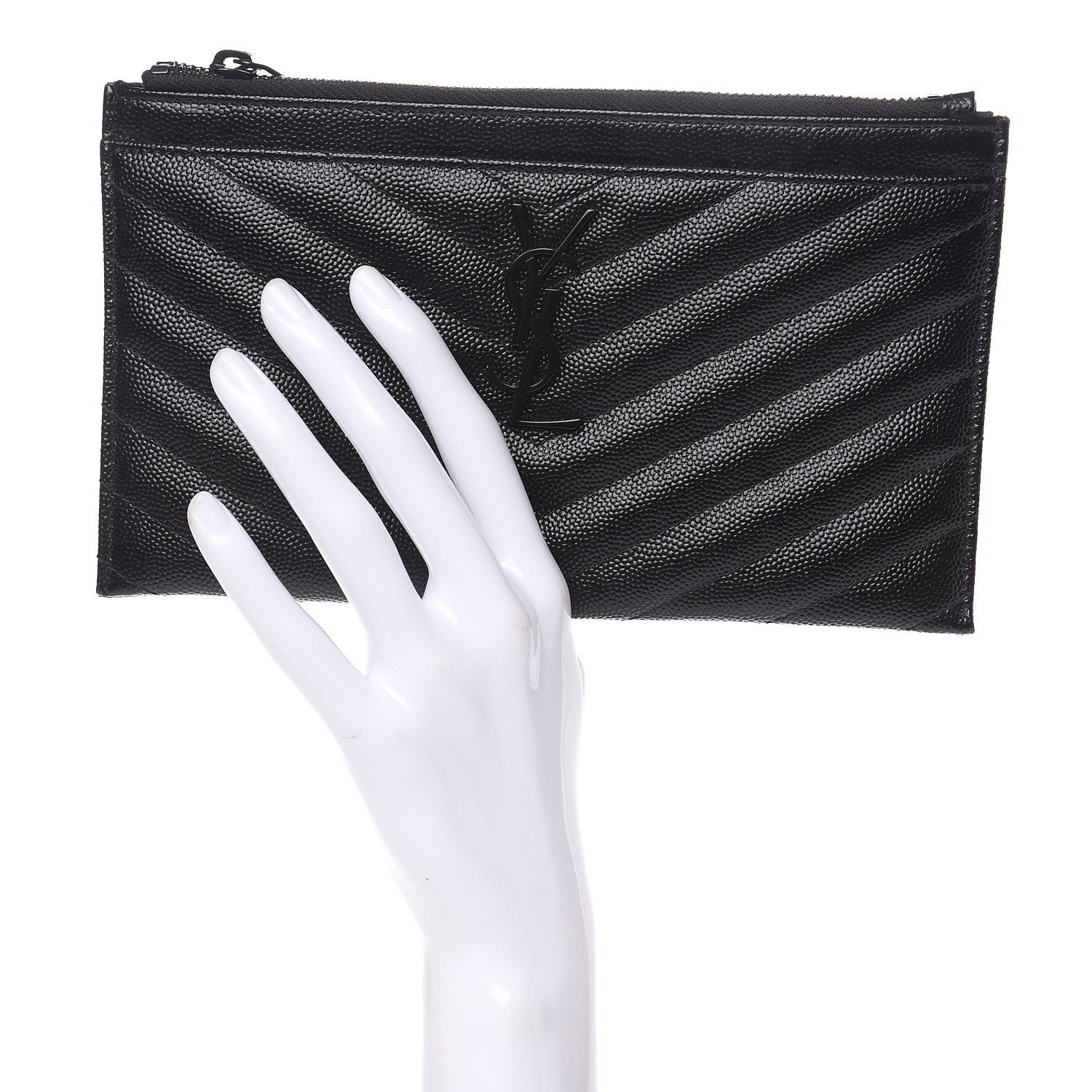 Saint Laurent Grain De Poudre Chevron Monogram Bill Pouch Black 2 of 10