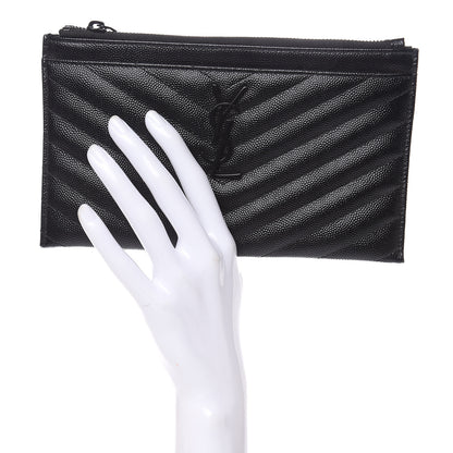 Saint Laurent Grain De Poudre Chevron Monogram Bill Pouch Black 2 of 10