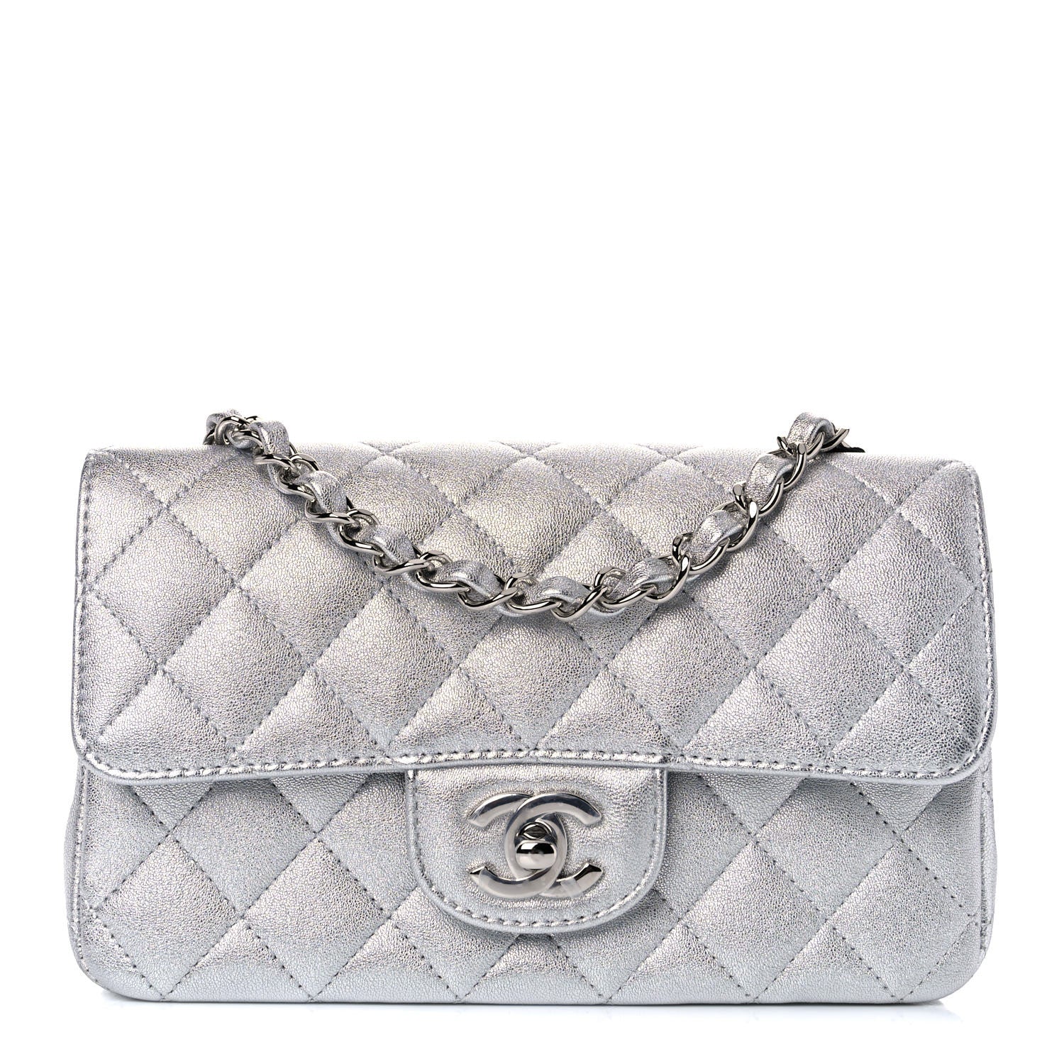 Chanel Metallic Lambskin Quilted Mini Rectangular Flap Silver 1 of 9
