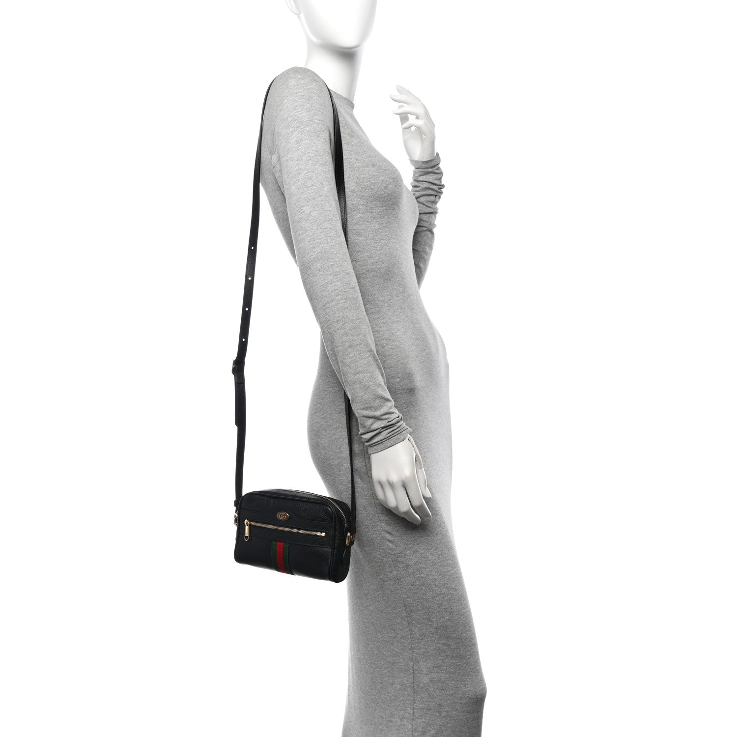 Gucci Calfskin Web Mini Ophidia Shoulder Bag Black 2 of 10