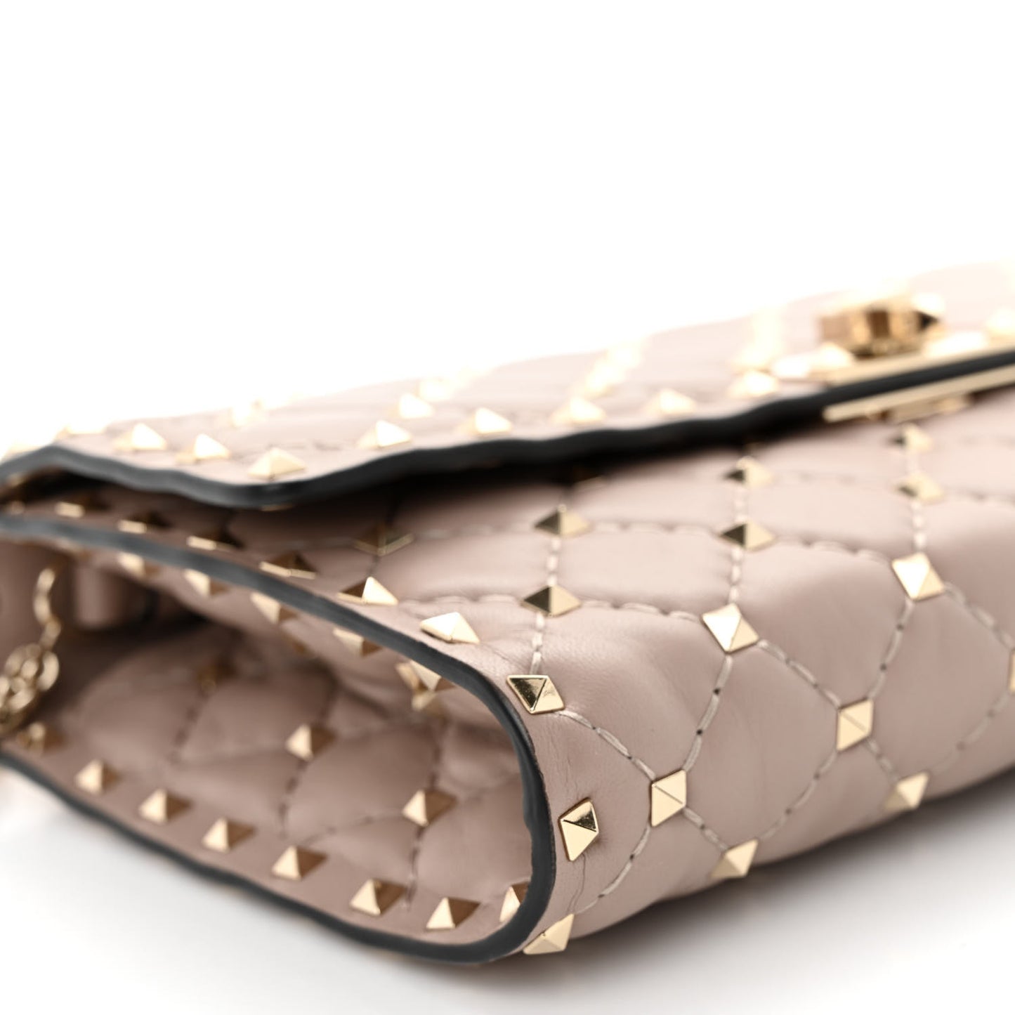 Lambskin Rockstud Spike Wallet on Chain Poudre